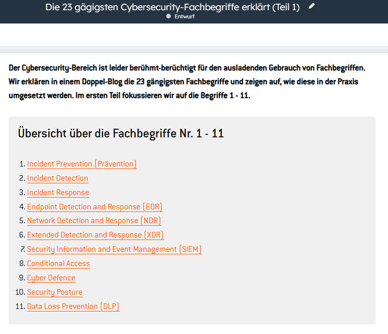 Screenshot aus HubSpot Blogbeitrag: das CSS-Styling wird angewendet, das Inhaltsverzeichnis ist klickbar und kommt im CI/CD des Unternehmens daher