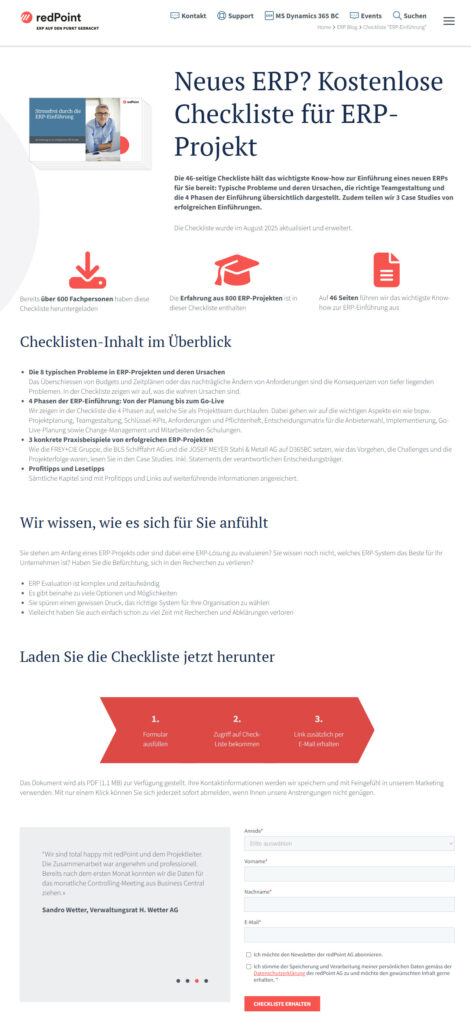 Beispiel Leadmagnet: Screenshot der neuen Landingpage mit mehr Visualisierungen, mehr Struktur, mehr Inhalt.